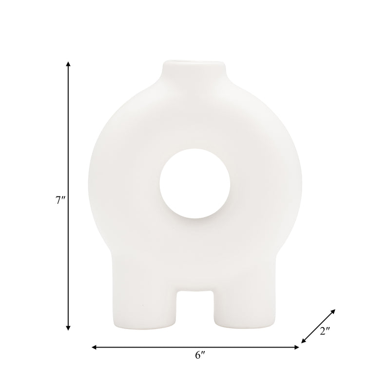 CER,7",DONUT FOOTED VASE,WHITE