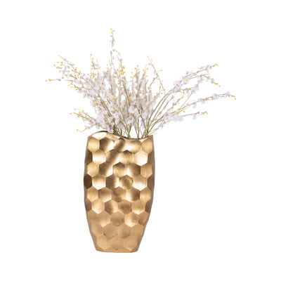 METAL, 24"  HONEYCOMB VASE, GOLD