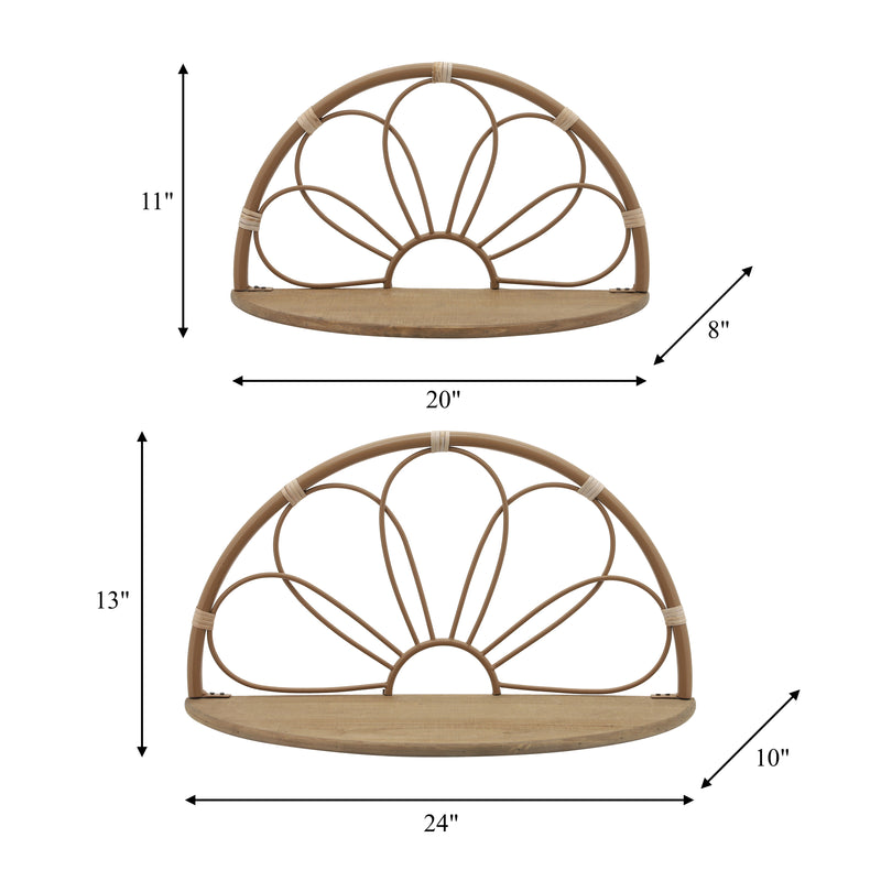 METAL, S/2 11/13" ARCHED FLOWER WALL SHELVES,BROWN