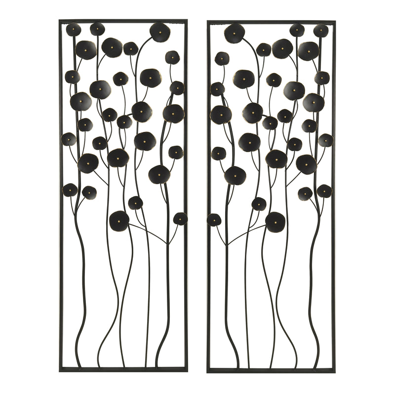 S/2 36" Dainty Flowers Metal Wall D?cor, Black/gol