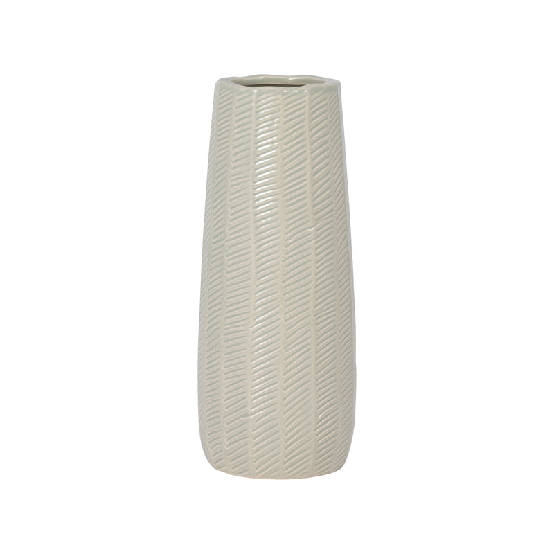 CER, 12" ETCHED LINES CYLINDER VASE, CUCUMBER