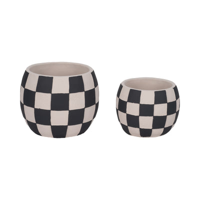 7" Checkerboard Rounded Planter, Black/white