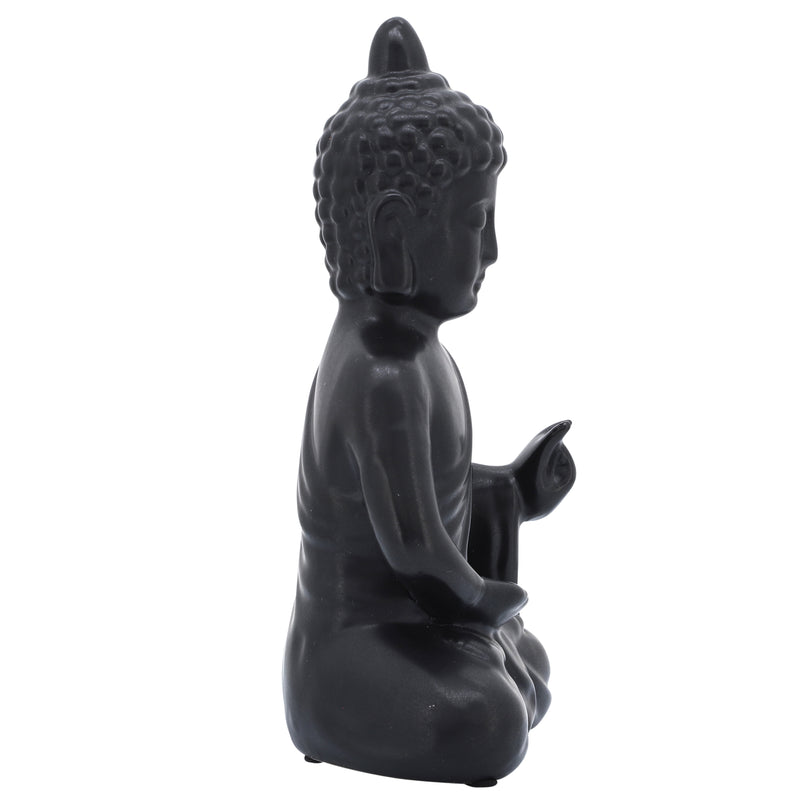 10", BLACK CERAMIC SEATED BUDDHA