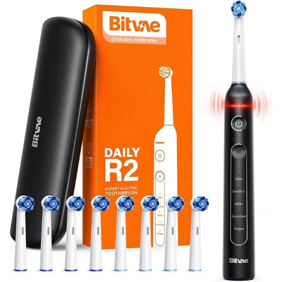 Bitvae R2 Rotating Electric Toothbrush for Adults with 8 Brush Heads, 5 Modes Rechargeable Power Toothbrush with Pressure Sensor