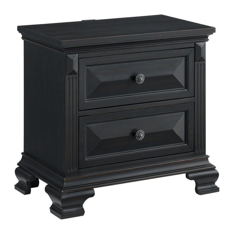 Bridgestone 2-Drawer Nightstand with USB in Black