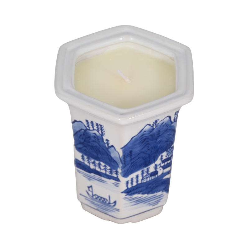 4", 5oz  Chinoiserie Candle , Blue/white