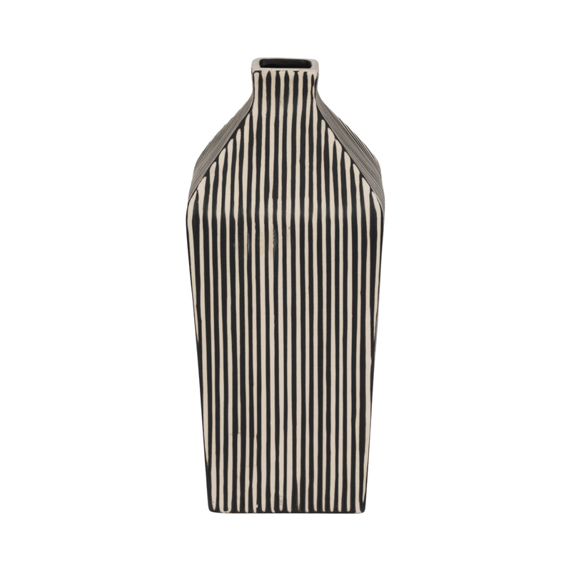 11" Lines Square Vase, Black/white