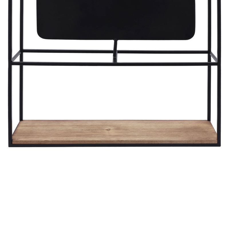 METAL/WOOD 36"H WALL SHELF WITH MIRROR, BLACK/BROW