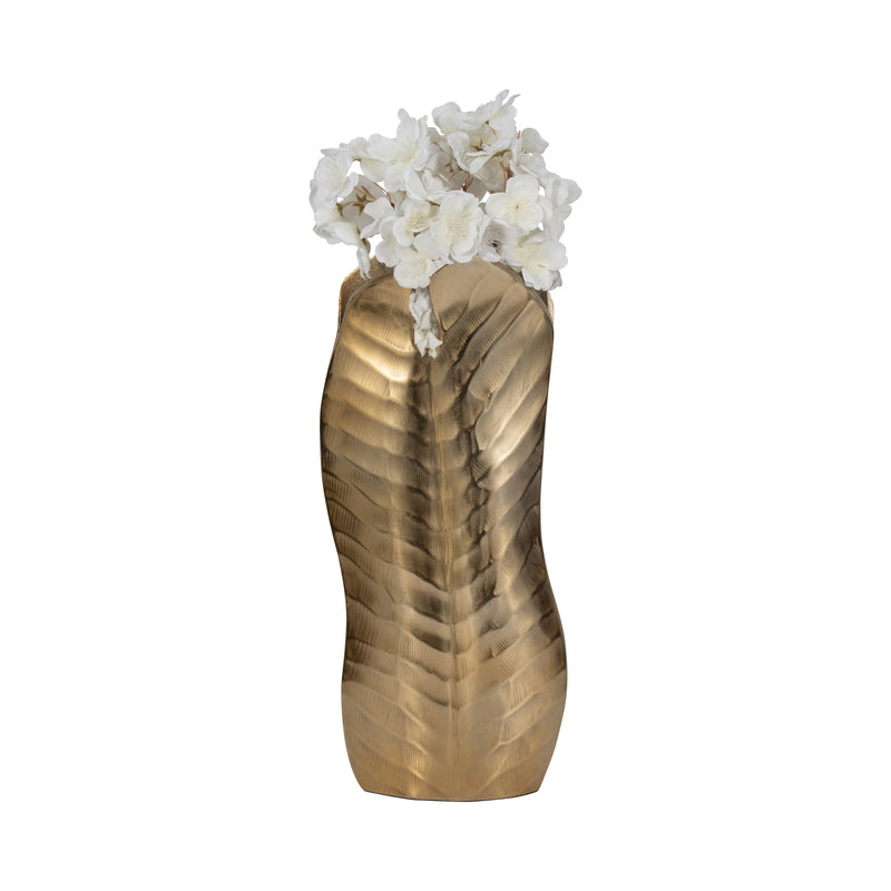 Metal, 16" Botanic Tall Leaf Vase, Gold