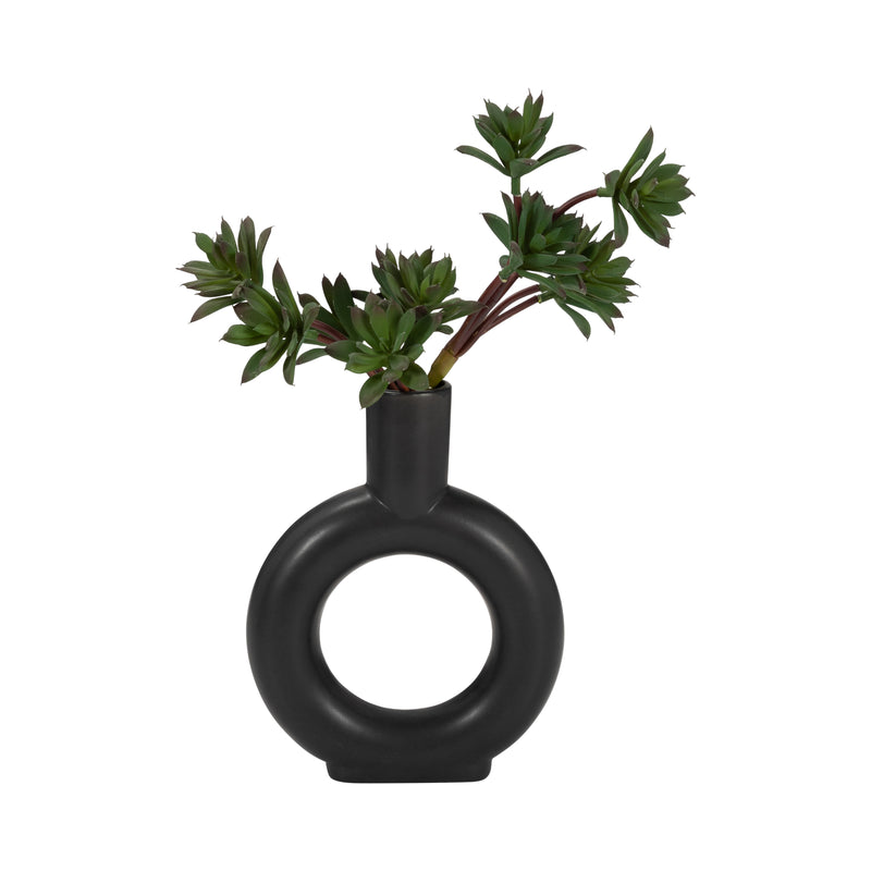 Cer, 9" Round Cut-out Vase, Black