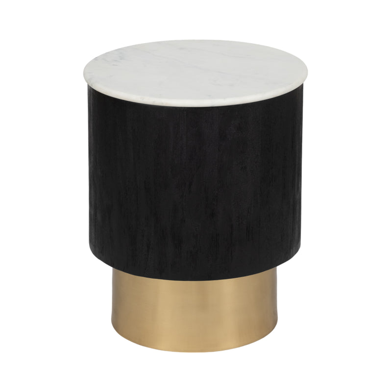 20" Gold Pedestal Accent Table Marble Top, Wht/blk