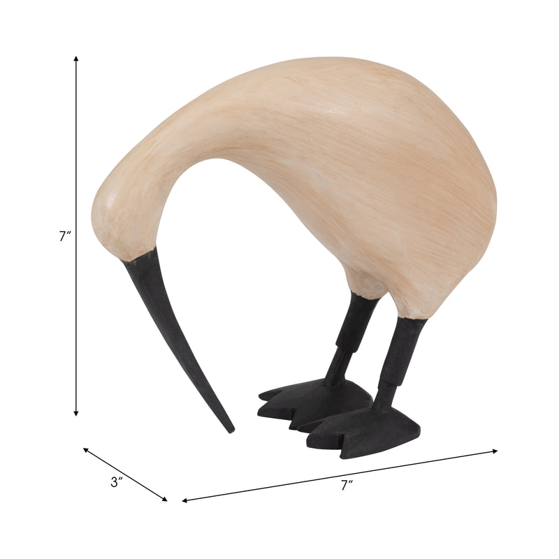 Wood, 7" Kiwi Bird W/ Black Legs, Natural