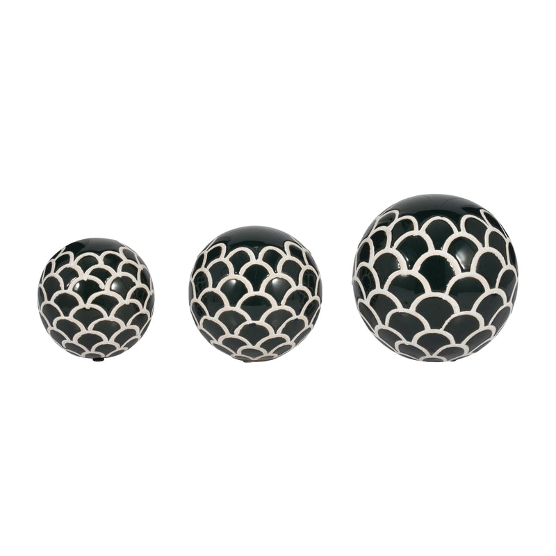 CER, S/3 SCALY ORBS, 4/5/6" FOREST GREEN