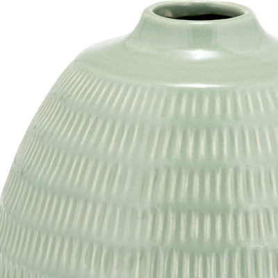 CER,7",STRIPE OVAL VASE,DARK SAGE