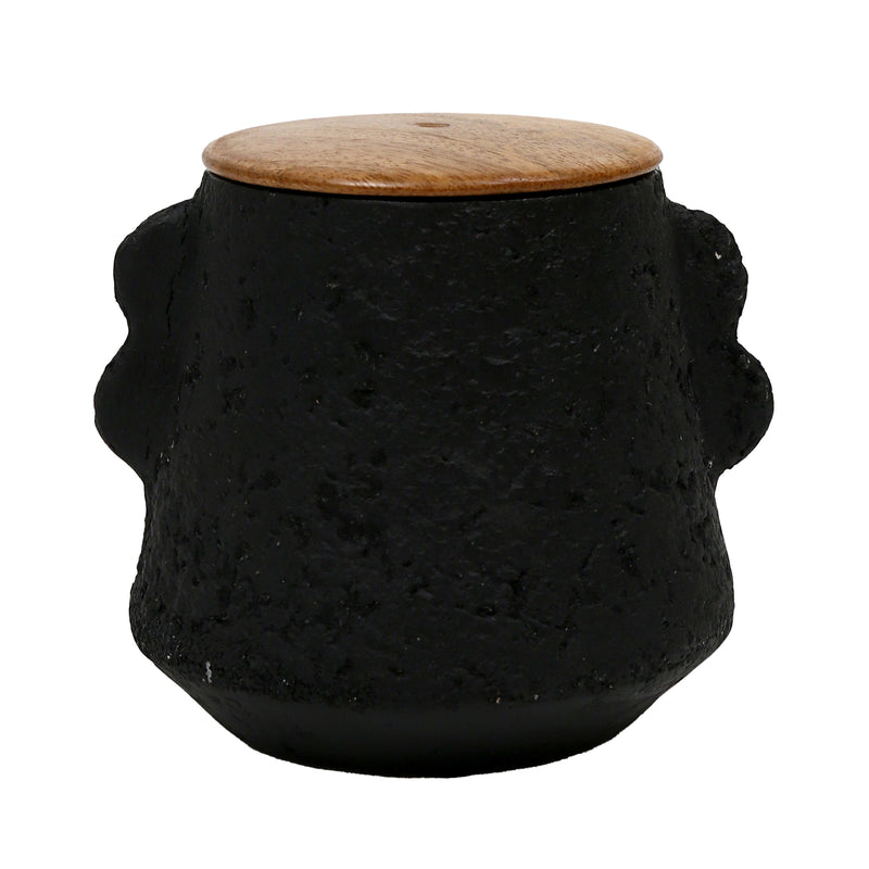 4" 8 Oz Balsam & Myrrh Eared Candle With Lid, Blk