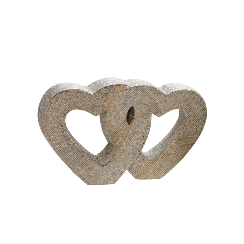 10" CERAMIC DOUBLE HEART TABLE DECO, CHAMPAGNE