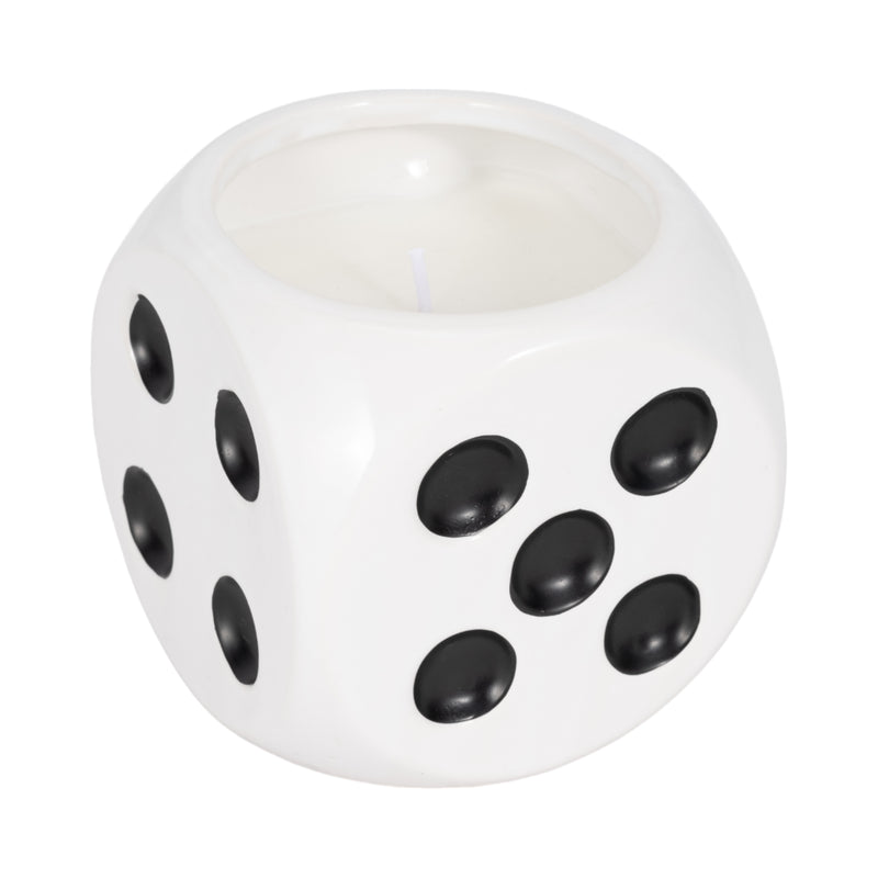 4" 9 Oz Tobacco Dice Candle, White/black