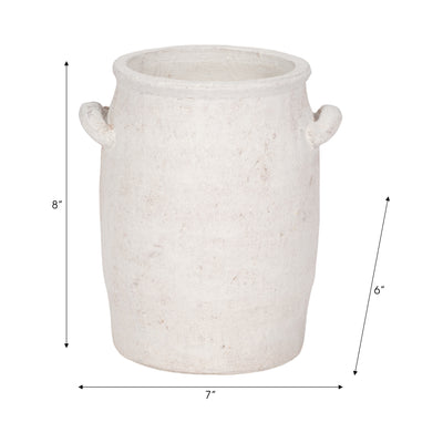 8" Traditional Handle Vase Rough Finish, White