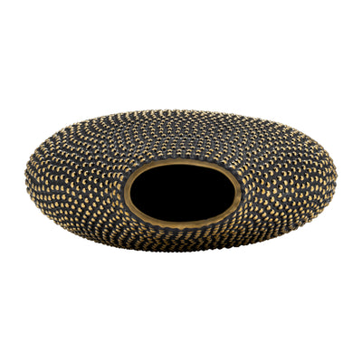 CERAMIC 16" BEADED VASE, BLACK/GOLD