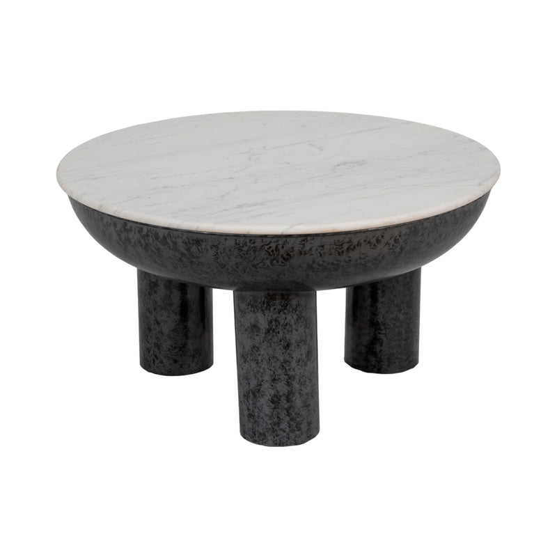 33" Chunky Leg Coffee Table Marble Top, White/blk