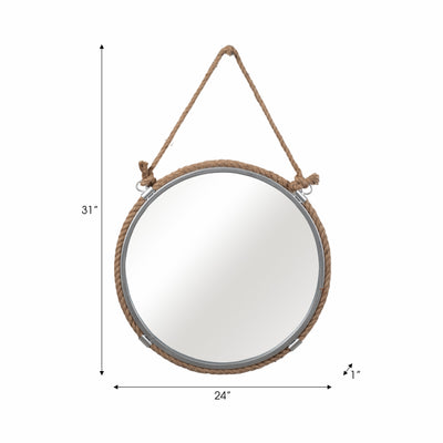 METAL 24" MIRROR WITH ROPE, SILVER/NATURAL