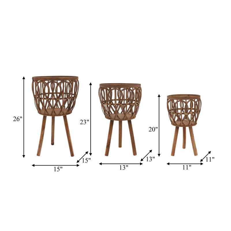 S/3 BAMBOO PLANTERS 11/13/15" BROWN