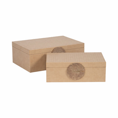 Faux Leather, S/2 12/14" Croc Boxes, Nude/gold