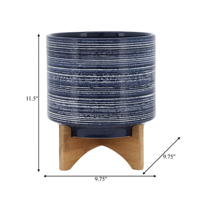 CERAMIC 10" PLANTER ON STAND, BLUE