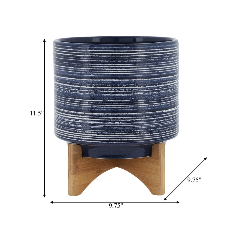 CERAMIC 10" PLANTER ON STAND, BLUE