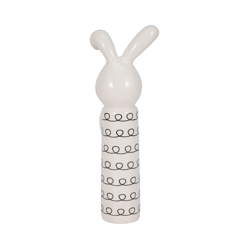 12" Squiggly Bunny With Gold Heart, White/black