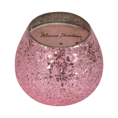 Glass, 5" 17 Oz Crackled Scented Candle, Pink