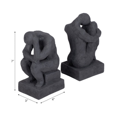 S/2 7" Thinking Man Bookends, Charcoal