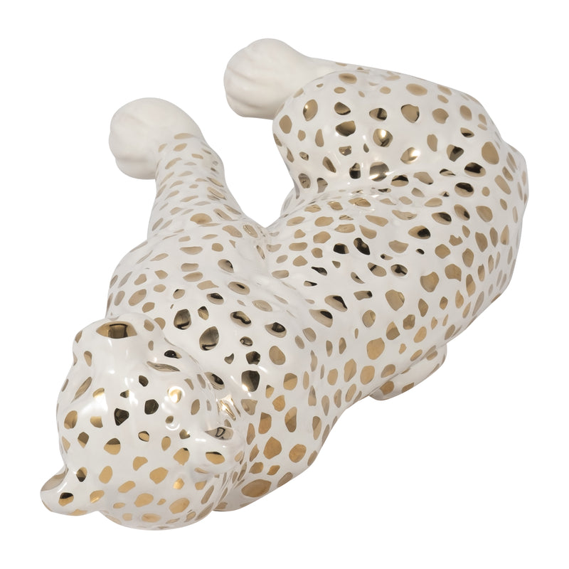 11" SITTING LEOPARD, WHITE/GOLD