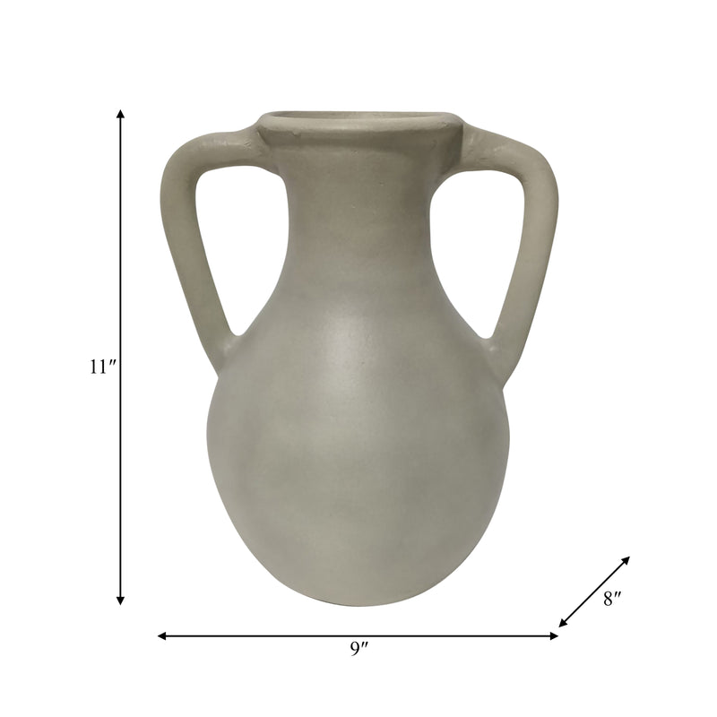 TERRACOTTA, 11" JUG VASE W/ HANDLES, SAGE GREEN