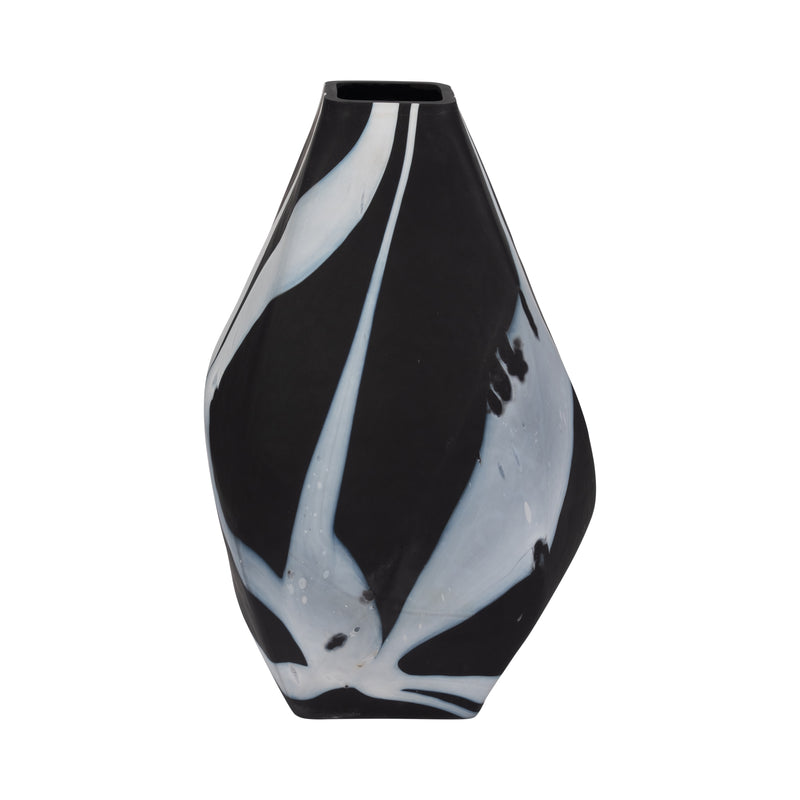 Glass, 19" Abstract Contemporary Vase, Black