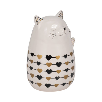 7" Black And Gold Hearts Kitty, White