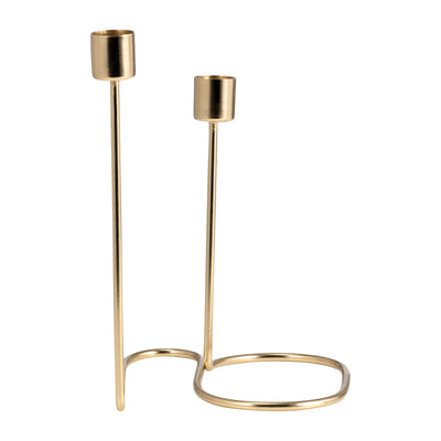 METAL, 8" DOUBLE SWIRL 2-TAPER CANDLEHOLDER, GOLD