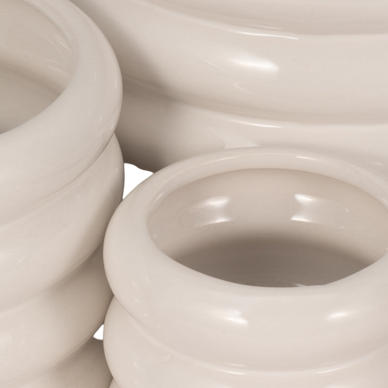 S/3 4/6/7" Stacked Rings Planters, White