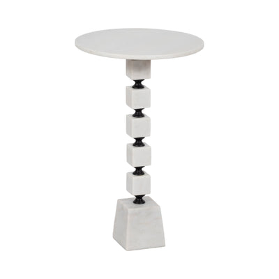 24" Stacked Marble Accent Table, White Kd