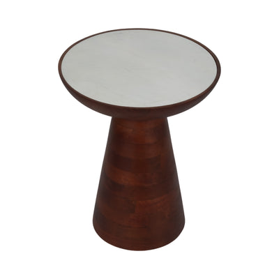 20" Wood Accent Table Marble Top, Walnut/white