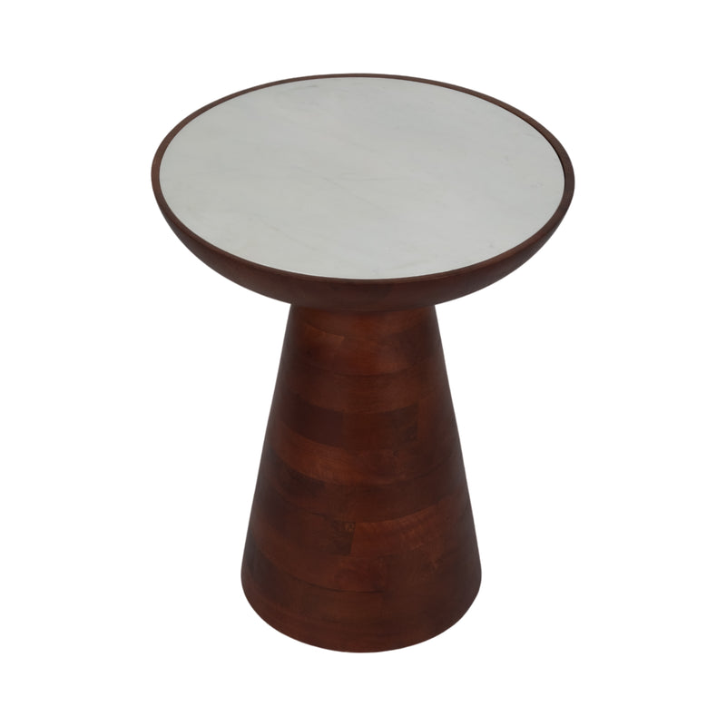 20" Wood Accent Table Marble Top, Walnut/white