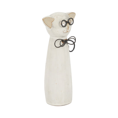 CER, 7"H CAT W/ GLASSES, BEIGE