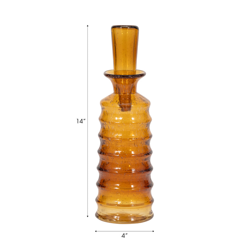 14" Clarimond Ridged Amber Glass Bottle