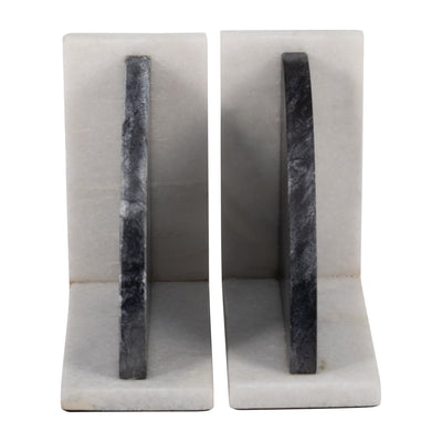 MARBLE,S/2 6"H,ROUNDED BOOKENDS,BLACK/WHITE