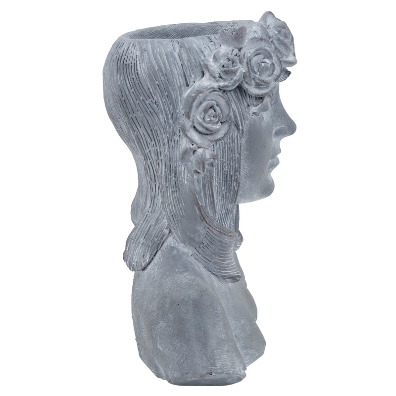 RESIN, 19" LADY W/ ROSES, GRAY