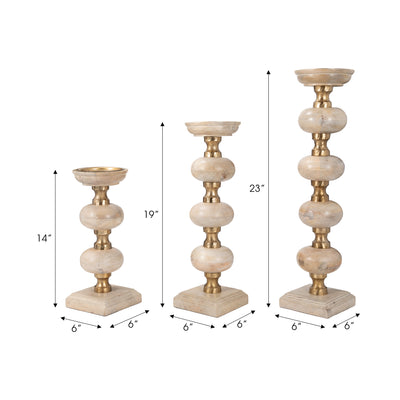 S/3 14/19/23" Sumpter Natural Wood Candle Sticks