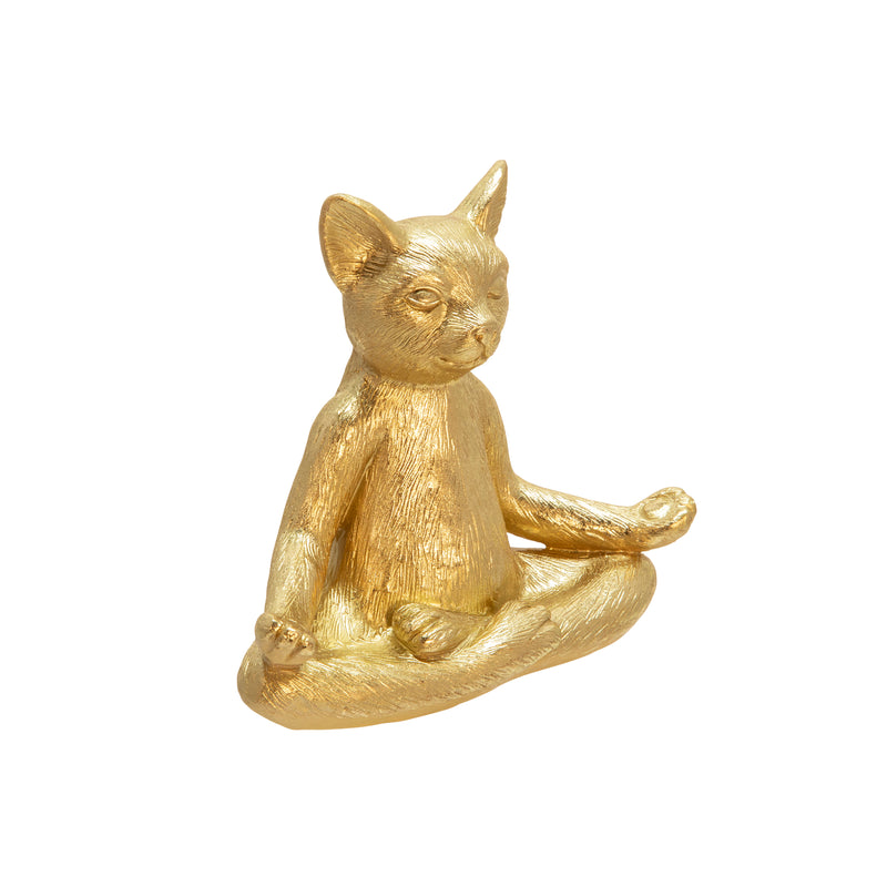 POLYRESIN, 7" YOGA CAT, GOLD