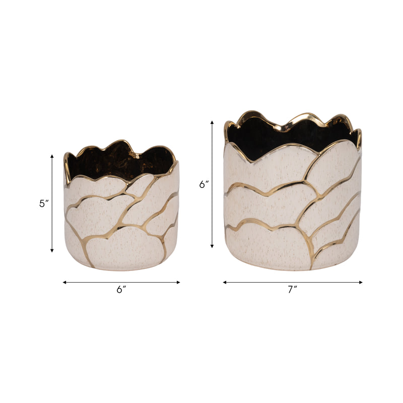 S/2 6/7" Clouds Planter, Ivory/gold