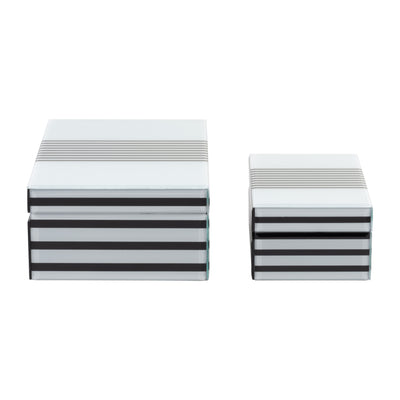 WOOD, S/2 8/11" STRIPED BOXES, BLACK/WHITE