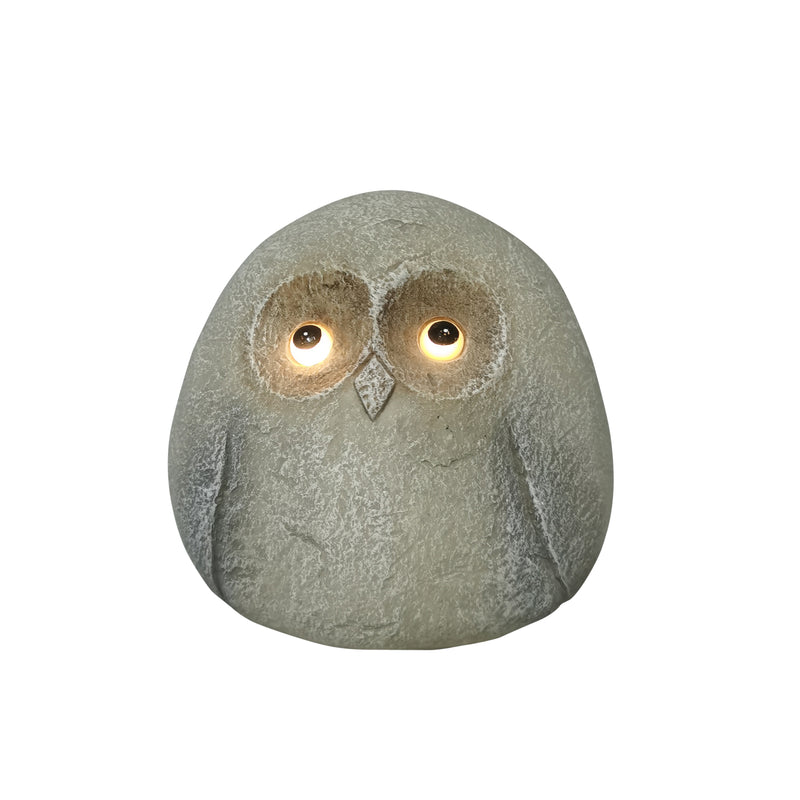 8" Chubby Owl With Solar Eyes, Grey